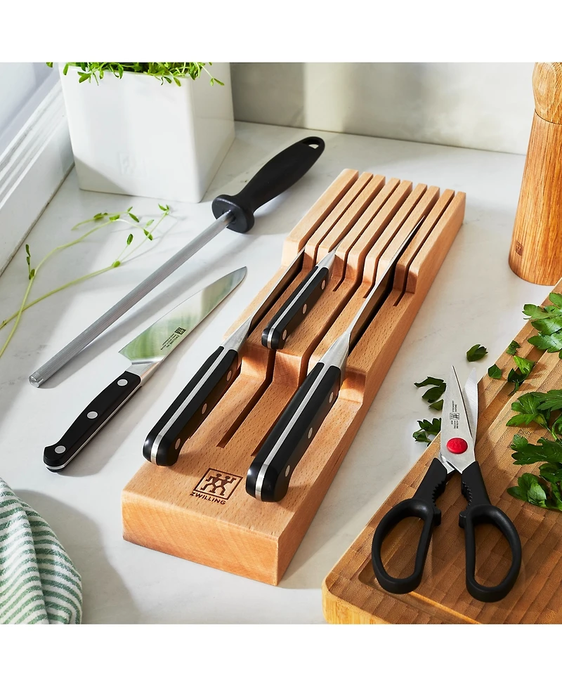 Zwilling Pro 7pc Block Set w/ Beechwood In-Drawer Knife Tray