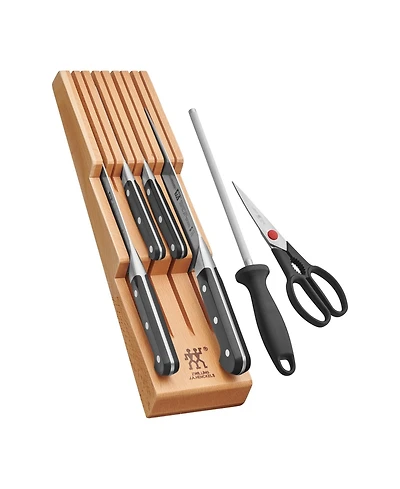 Zwilling Pro 7pc Block Set w/ Beechwood In-Drawer Knife Tray