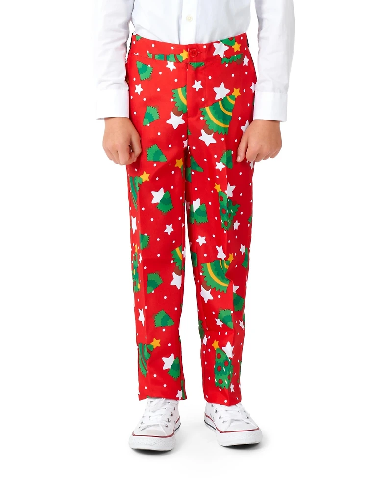 Suitmeister Big Boys Christmas Trees Stars Button Closure Suit Set Including Blazer, Pants and Clip-On-Tie