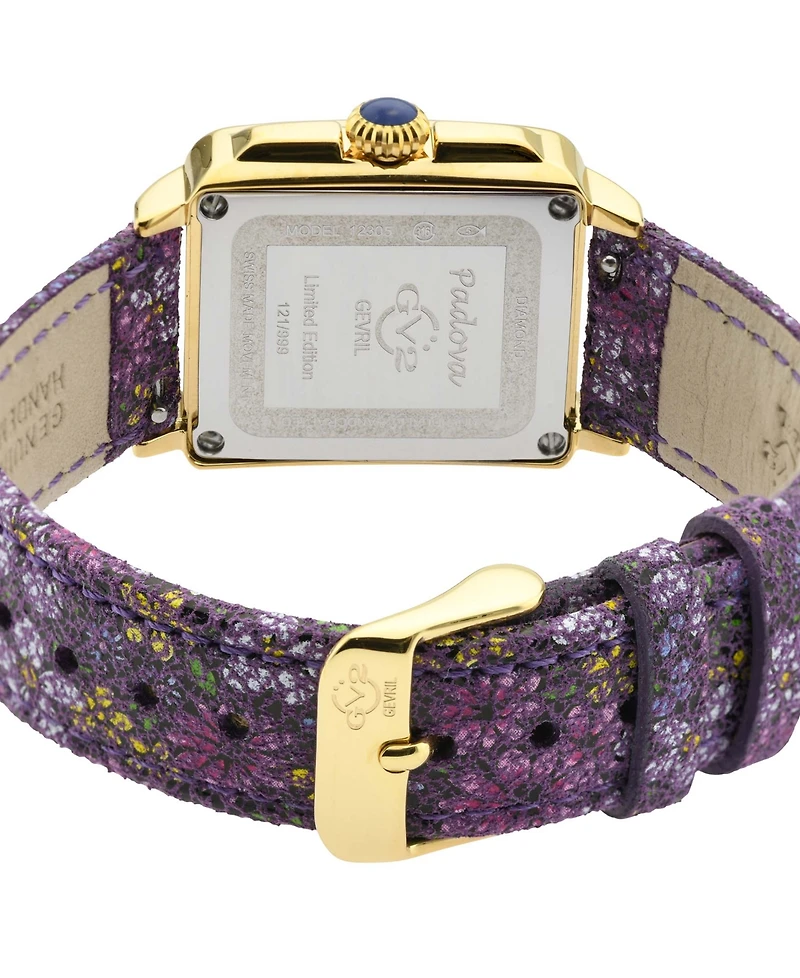 GV2 by Gevril Women's Padova Swiss Quartz Floral Purple Leather Watch 30mm