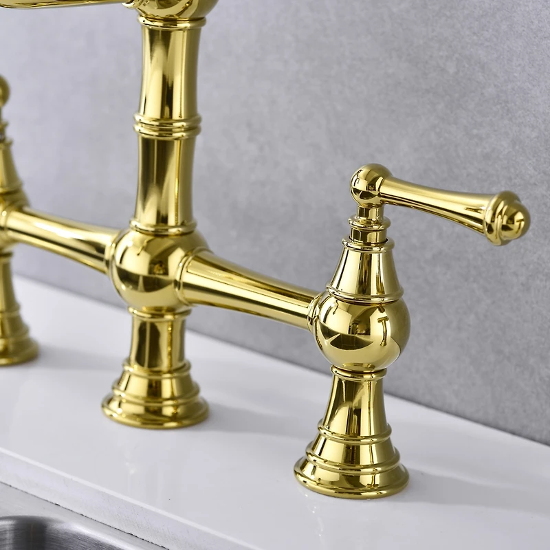 Streamdale Furniture Bridge Dual Handles Kitchen Faucet With Pull-Out Side Spray