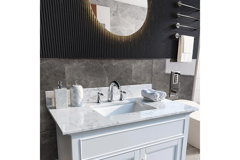 Streamdale Furniture 37 Inch Bathroom Vanity Top Stone Carrara New Style Tops With Rectangle Undermount Cera