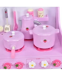 Costway Kids Wooden Play Set Kitchen Toy Strawberry Pretend Cooking Playset Toddler