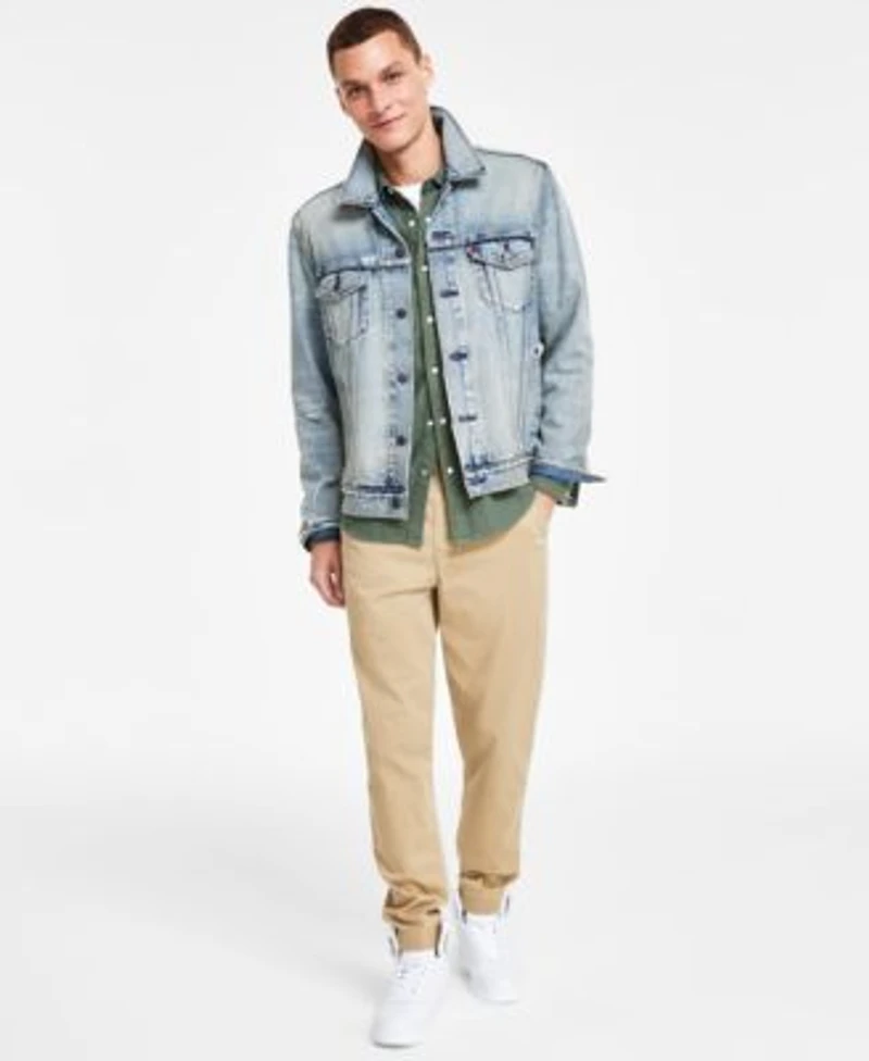 Levis Mens Regular Fit Denim Trucker Jacket Classic Western Shirt Tapered Jogger Pants