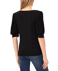 CeCe Women's Shirred Scoop-Neck 3/4-Sleeve Knit Top
