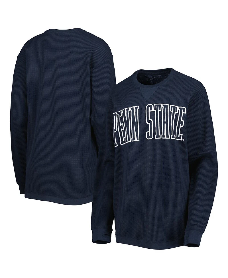 Women's Pressbox Navy Penn State Nittany Lions Surf Plus Size Southlawn Waffle-Knit Thermal Tri-Blend Long Sleeve T-shirt