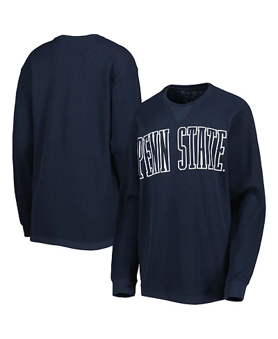 Women's Pressbox Navy Penn State Nittany Lions Surf Plus Size Southlawn Waffle-Knit Thermal Tri-Blend Long Sleeve T-shirt