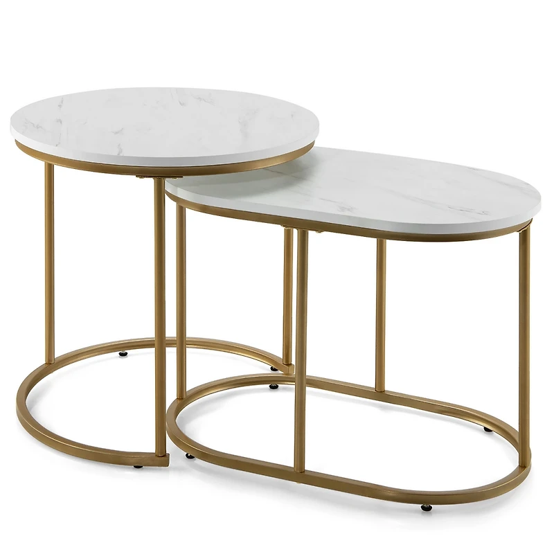 Nesting Coffee Table Modern Set of 2 Marble Coffee Side Table Set Living Room