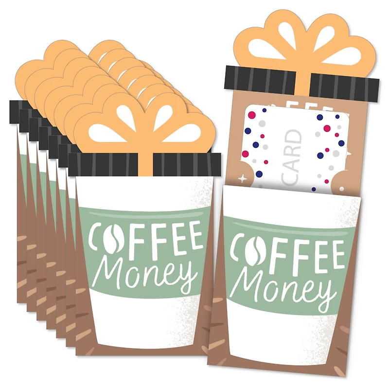 But First, Coffee Cafe Themed Party Card Sleeves Nifty Gifty Card Holders 8 Ct