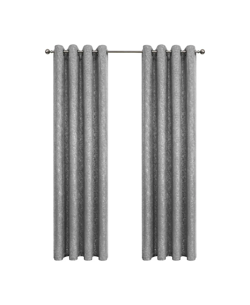 GoodGram Montauk Accents 2 Piece Grommet Top Sparkly Metallic Light Filtering Window Curtains - 95 in. Long Gray