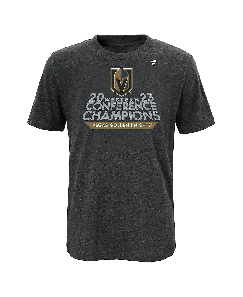 Big Boys and Girls Fanatics Heather Charcoal Vegas Golden Knights 2023 Western Conference Champions Locker Room T-shirt