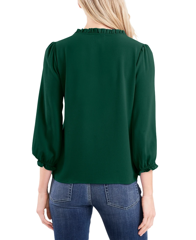 CeCe Women's Ruffled Button Front 3/4-Sleeve Blouse