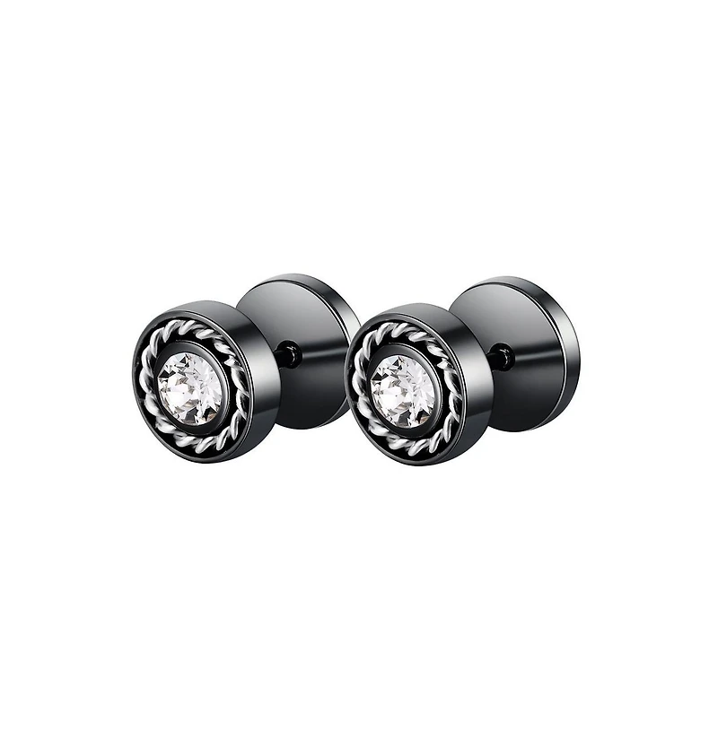 Stainless Steel Cz w/ Rope Design Border Stud Earrings