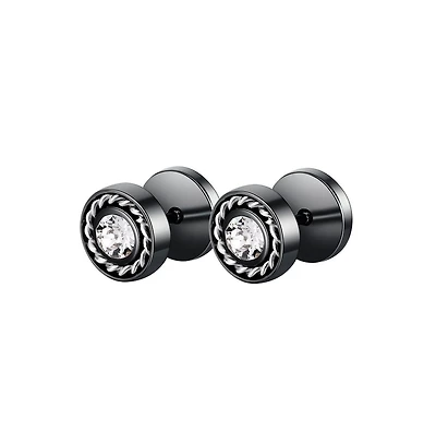 Stainless Steel Cz w/ Rope Design Border Stud Earrings