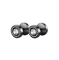 Stainless Steel Cz w/ Rope Design Border Stud Earrings