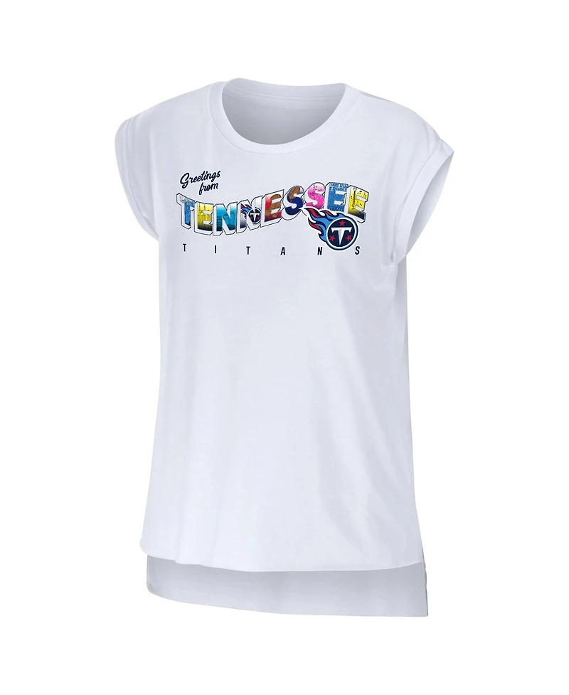 Women's Wear by Erin Andrews White Tennessee Titans Greetings From Muscle T-shirt