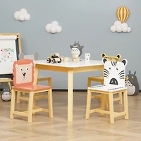 Streamdale Furniture 5 Piece Kiddy Table And Chair Set, Kids Wood Table With 4 Chairs Set Cartoon Animals