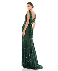 Mac Duggal Women's Ieena Sequined Sleeveless Draped Cowl Back Gown