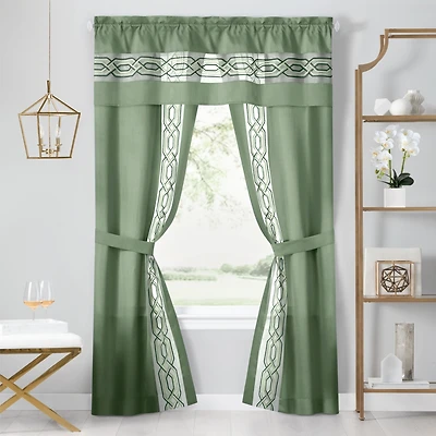 Kate Aurora Pacifico 5 Piece Rod Pocket All In One Attached Semi Sheer Window Curtain Panels & Valance Set