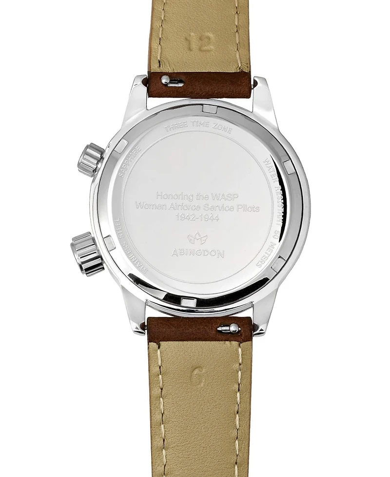 Abingdon Co. Women's Swiss Wasp Tribute Tri-Time Chestnut Leather Strap Watch 33mm