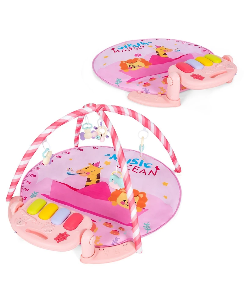 Costway Baby Gym Baby Play Mat Piano Gym w/ 5 Hanging Sensory Toys