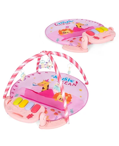 Costway Baby Gym Baby Play Mat Piano Gym w/ 5 Hanging Sensory Toys