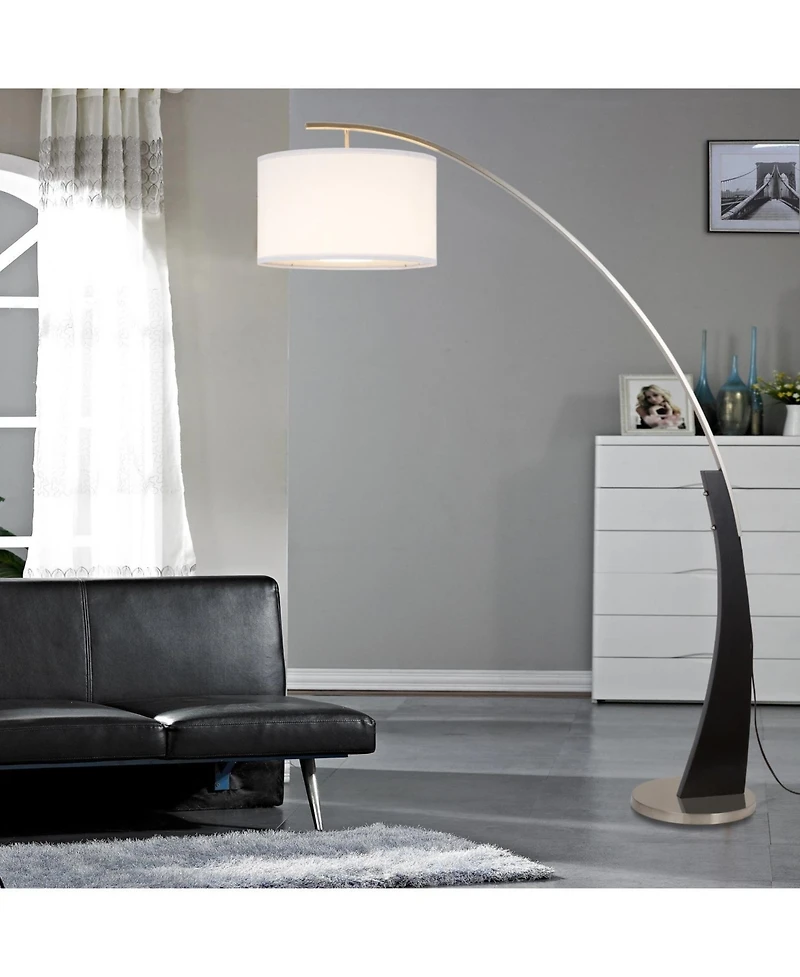 Fc Design 71.5" Tall Drum Shade Arched Floor Lamp with Unique Black Wood Pole and Metal Base
