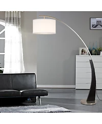 Fc Design 71.5" Tall Drum Shade Arched Floor Lamp with Unique Black Wood Pole and Metal Base