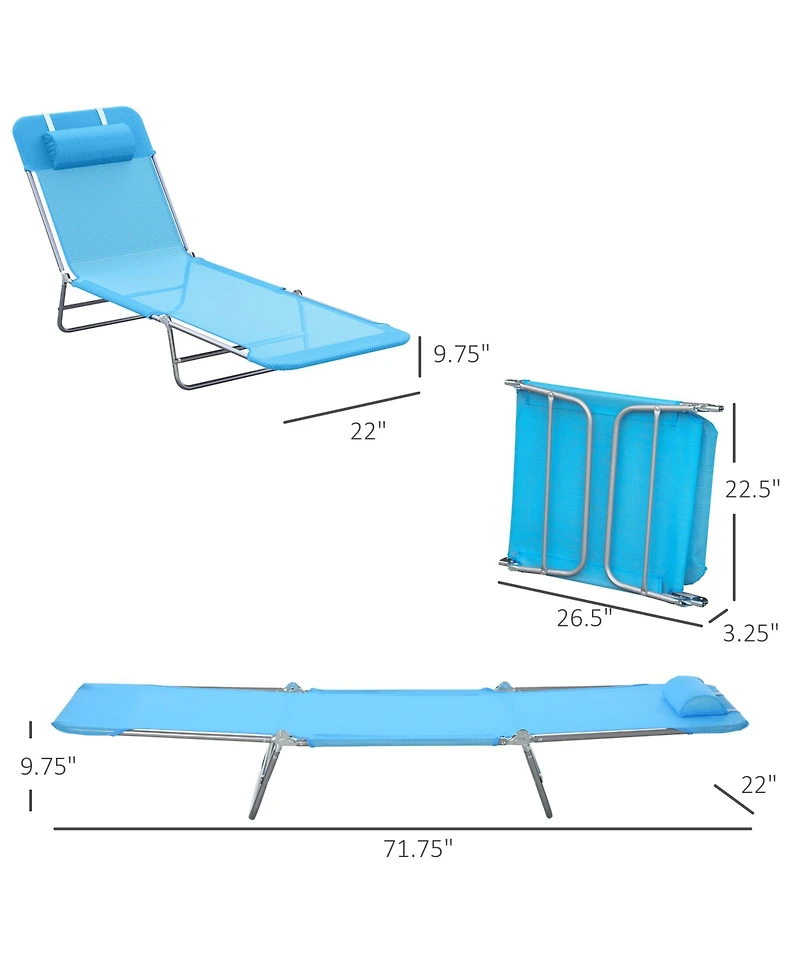 Outsunny Outdoor Folding Chaise Lounge Sun Recliner Beach Patio Lightweight Chair with Sturdy Durable Frame, Blue