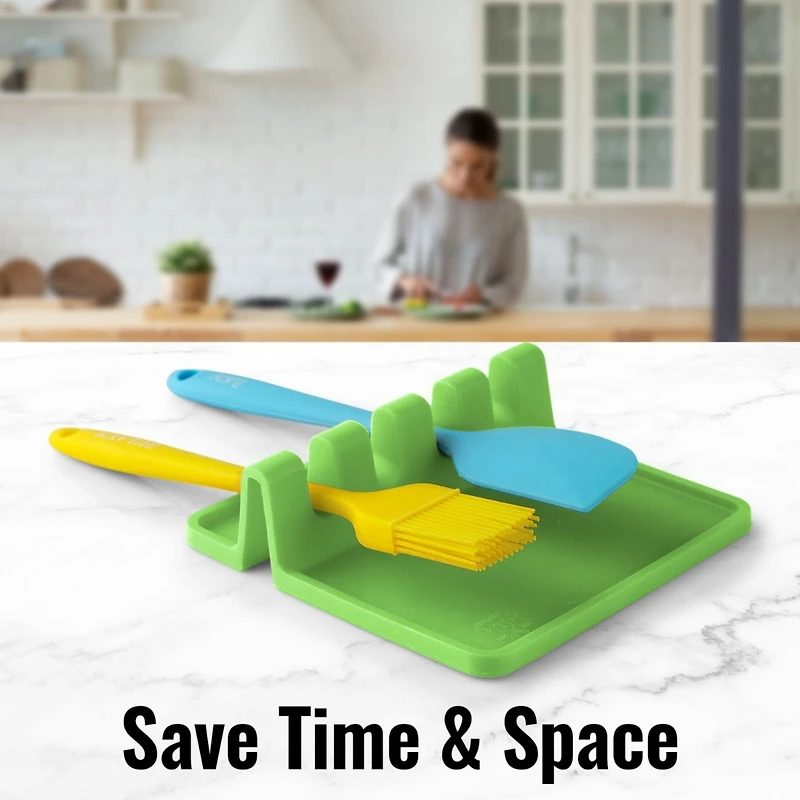 Extra Large Silicone Utensil Rest with Drip Pad for Multiple Utensils