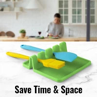 Extra Large Silicone Utensil Rest with Drip Pad for Multiple Utensils