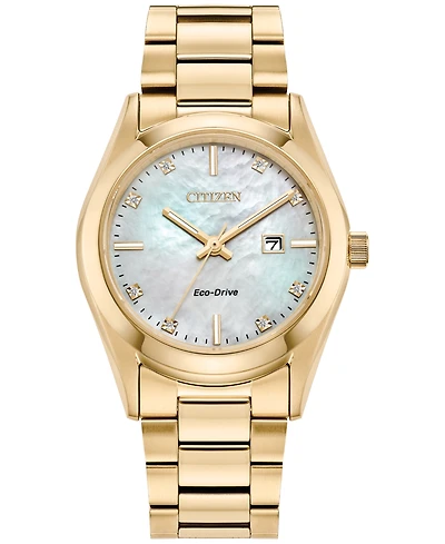 Citizen Eco-Drive Women's Sport Luxury Diamond Accent Gold-Tone Stainless Steel Bracelet Watch 33mm