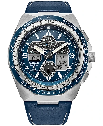Citizen Eco-Drive Men's Chronograph Promaster Skyhawk Blue Leather Strap Watch 46mm