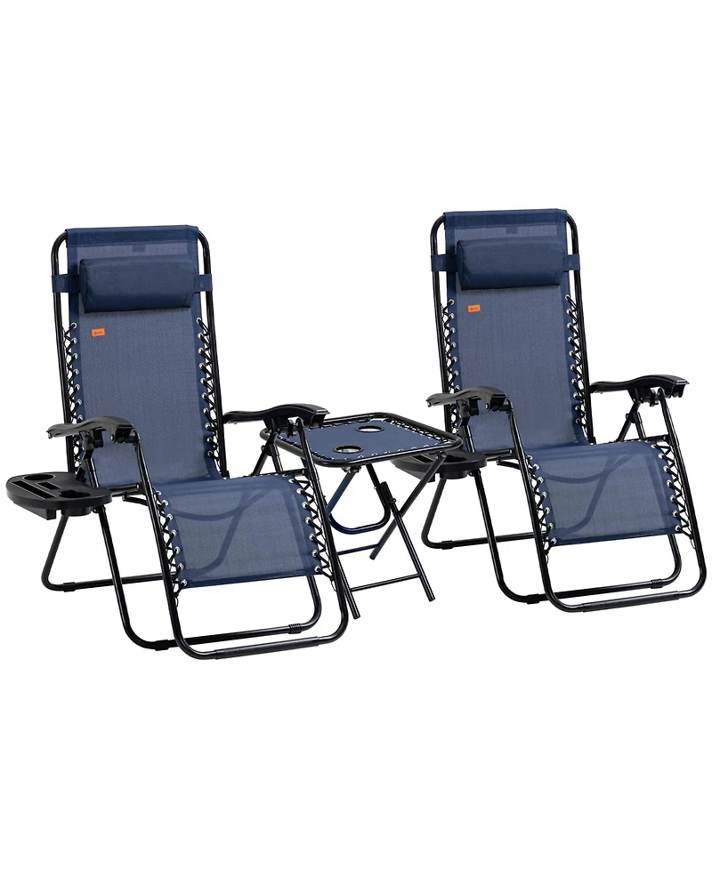 Outsunny Zero Gravity Chair Set with Folding Table & Cup Holder Trays,