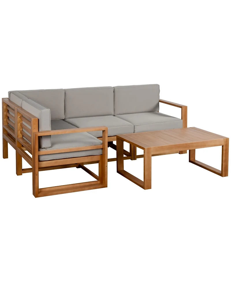 Outsunny 5pc Patio Furniture Set, Wood Sectional Sofa Cushions, Table,