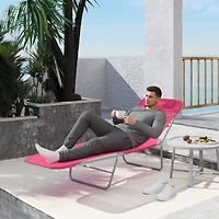 Outsunny Portable Sun Lounger, Lightweight Folding Chaise Lounge Chair w/ Adjustable Backrest & Pillow for Beach, Poolside and Patio, Pink & Sliver