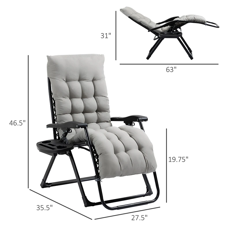 Outsunny Padded Zero Gravity Chair w/ Cup Holder Tray,