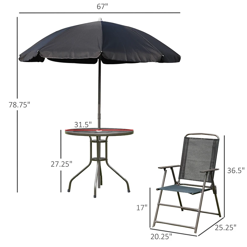 Outsunny 6 Piece Patio Dining Set with Garden Umbrella, 4 Folding Chairs,