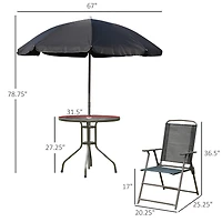 Outsunny 6 Piece Patio Dining Set with Garden Umbrella, 4 Folding Chairs,