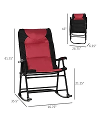 Outsunny 2 Piece Outdoor Rocking Chair Set, Patio Furniture Set with Folding Design, Armrests for Porch, Camping, Balcony, Red