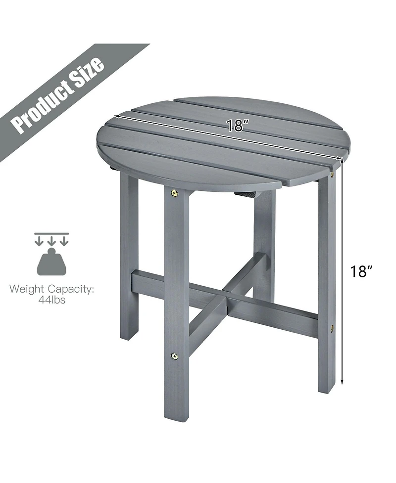 Costway 18'' Patio Round Side End Coffee Table Wooden Slat Garden Deck