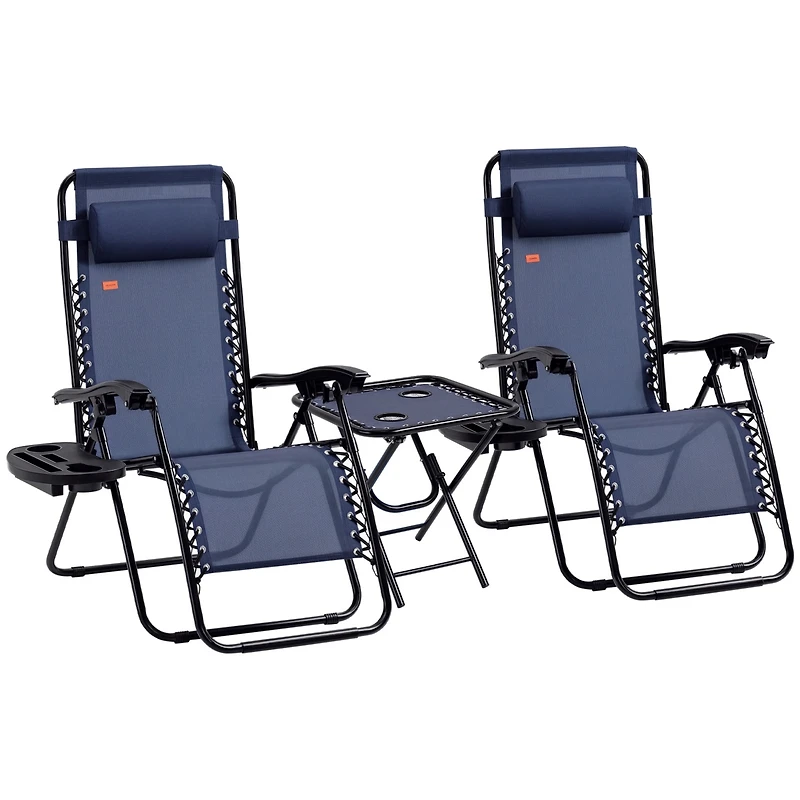 Outsunny Zero Gravity Chair Set with Folding Table & Cup Holder Trays,