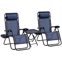 Outsunny Zero Gravity Chair Set with Folding Table & Cup Holder Trays,