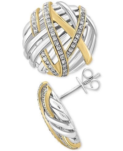 Effy Diamond Intertwining Stud Earrings (1/3 ct. t.w.) in Sterling Silver & 14k Gold-Plate