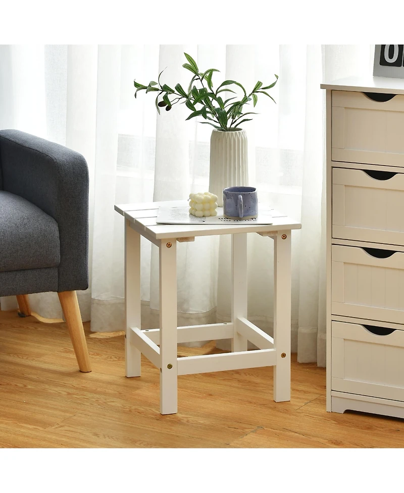 2 Pcs Patio 15'' End Side Coffee Table Square Wooden Slat Deck