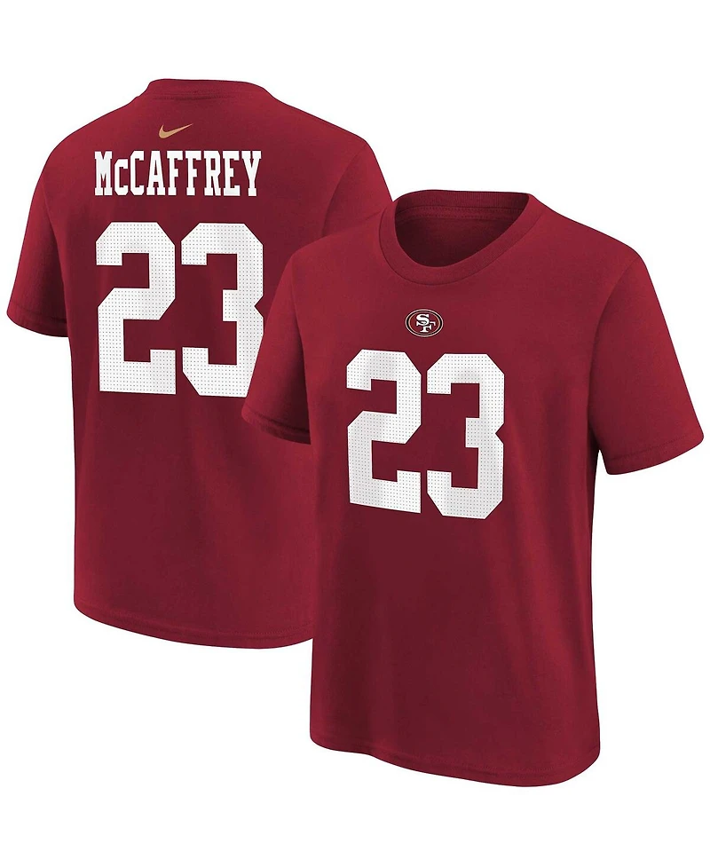 Big Boys Nike Christian McCaffrey Scarlet San Francisco 49ers Player Name and Number T-shirt
