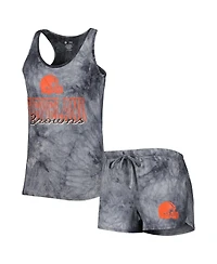 Women's Concepts Sport Charcoal Cleveland Browns Billboard Scoop Neck Racerback Tank and Shorts Sleep Set