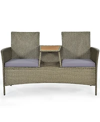 2-Person Patio Rattan Conversation Furniture Set Loveseat Coffee Table