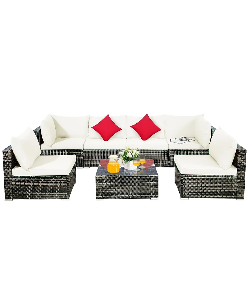 Costway 7PCS Patio Rattan Furniture Set Sectional Sofa Garden