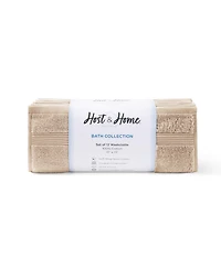 Host and Home Washcloths (12 Pack), Solid Color Options, 13x13 in, Double Stitched Edges, 600 Gsm, Soft Ringspun Cotton, Stylish Striped Dobby Border